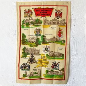Treasure Houses of England Souvenir Map Linen Tea Towel Wall Hanging by Richlin